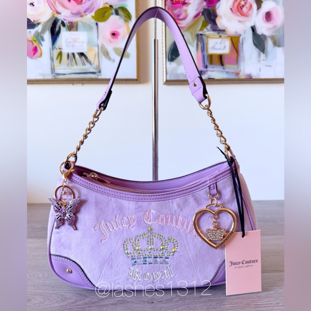 Juicy Couture Lavender Purple Embellished Shoulder Bag with Gold Hardware